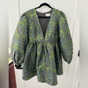 Corey Lynn Calter Gray and Green Floral Mini Dress